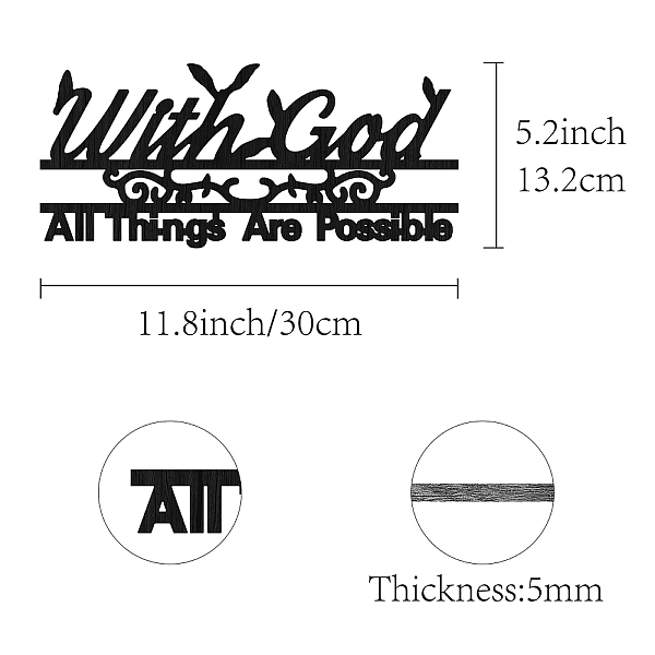 

PandaHall Laser Cut Basswood Wall Sculpture, for Home Decoration Kitchen Supplies, Word With God All Things Are Possible, Black, 250x300x5mm...