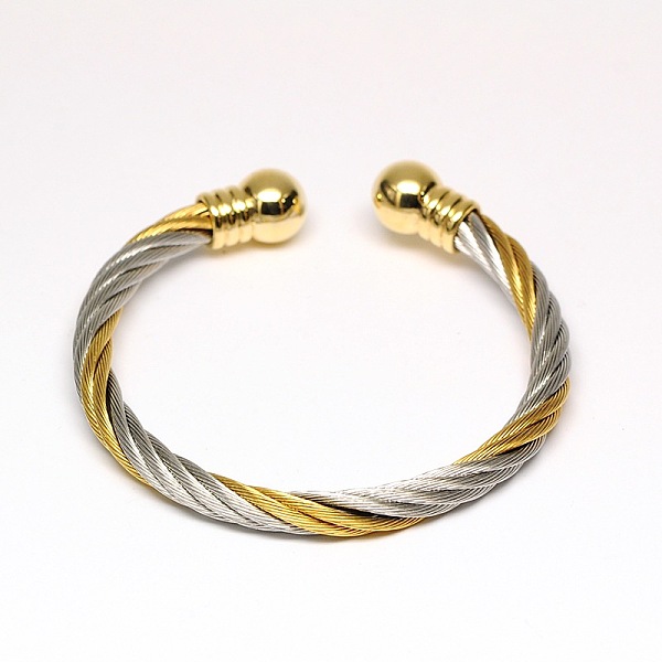 

PandaHall Trendy 304 Stainless Steel Torque Cuff Bangles, Cuff Bangles, with Metal Head Findings, Golden and Stainless Steel Color, 50mm 304...