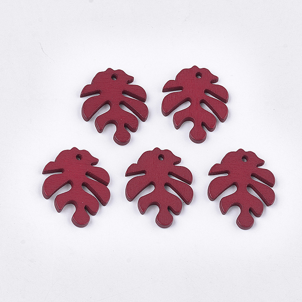 

PandaHall Painted Poplar Wood Pendants, Tropical Leaf Charms, Monstera Leaf, Crimson, 30x24x2.5~3mm, Hole: 1.5~2mm Wood Leaf Pink