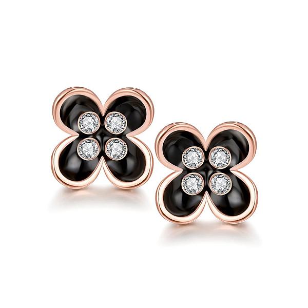 

PandaHall Unique Design Flower Tin Alloy Czech Rhinestone Enamel Stud Earrings, Rose Gold, 12x12mm Rhinestone Clear