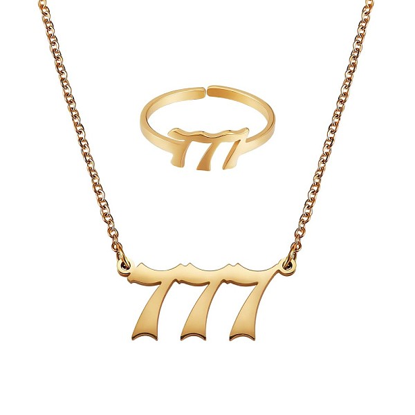 

PandaHall Angel Number Pendant Necklace & Open Cuff Ring, Gold Plated 304 Stainless Steel Lucky Numerology Jewelry Set for Women, Num.7...