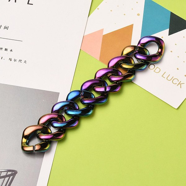 

PandaHall Handmade UV Plating Acrylic Curb Chains, Twisted Chains, Rainbow Color, Link: 31x29x6mm, about 39.37 inch(1m)/strand Acrylic