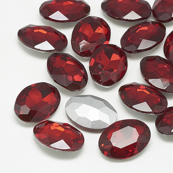 

PandaHall Pointed Back Glass Rhinestone Cabochons, Back Plated, Faceted, Oval, Light Siam, 10x8x4mm Glass Rhinestone Oval Red