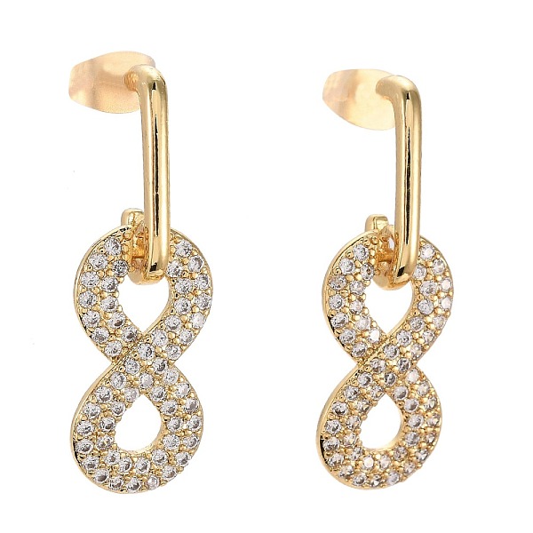 

PandaHall Brass Micro Pave Clear Cubic Zirconia Dangle Stud Earrings, with Ear Nuts, Number 8, Real 18K Gold Plated, 31mm, Pin: 0.7mm Brass...