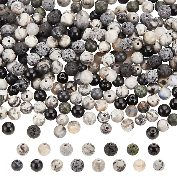 ARRICRAFT 300Pcs 15 Styles Natural & Synthetic Mixed Gemstone Round Beads, Mixed Dyed and Undyed, 6-6.5mm, Hole: 0.8-1.2mm, about 20pcs/style