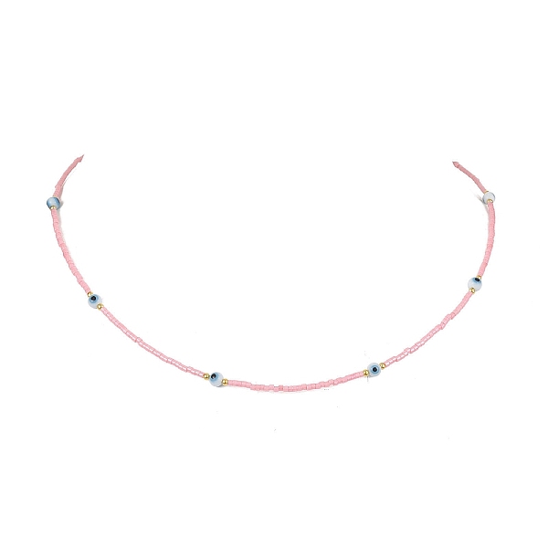 

PandaHall Lampwork Evil Eye & Glass Seed Beads Necklace with Real 18K Gold Plated 304 Stainless Steel Clasps, Pink, 17.13 inch(43.5cm)...