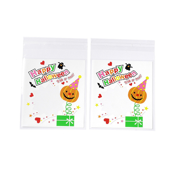 PandaHall Halloween Theme Plastic Bakeware Bag, with Self-adhesive, for Chocolate, Candy, Cookies, Square, Linen, 130x100x0.2mm, about...