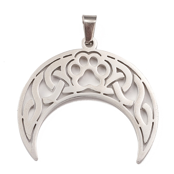 

PandaHall 304 Stainless Steel Hollow Pendants, Double Horn/Crescent Moon with Cat Paw Print Charm, Stainless Steel Color, 28x30x1.5mm, Hole...