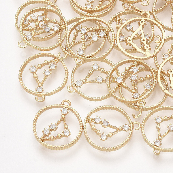 

PandaHall Brass Pendants, with Cubic Zirconia, Flat Round with Constellations, Real 18K Gold Plated, Clear, Capricorn, 15x13x1.5mm, Hole...