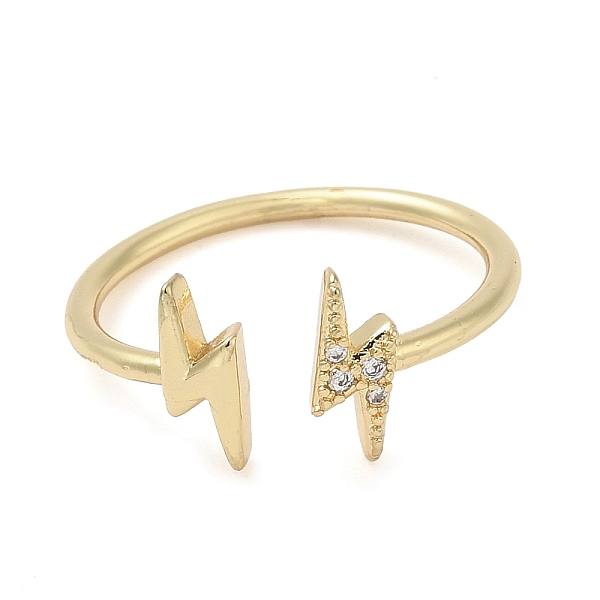 

PandaHall Rack Plating Brass Pave Cubic Zirconia Open Cuff Ring, Long-Lasting Plated, Cadmium Free & Lead Free, Lightning Bolt, Real 18K...
