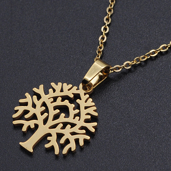

PandaHall 201 Stainless Steel Pendant Necklaces, with Cable Chains and Lobster Claw Clasps, Tree, Golden, 17.7 inch(45cm), 1.5mm 201...