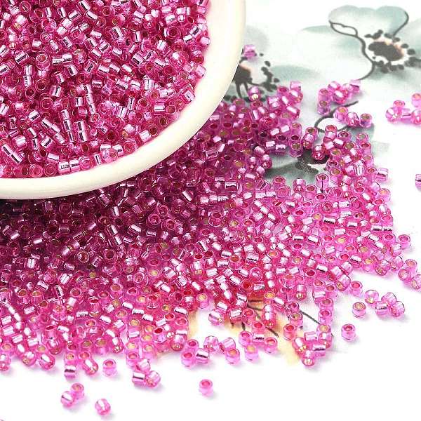 

PandaHall Glass Seed Beads, Silver Lined, Cylinder, Hot Pink, 2x1.5mm, Hole: 1.4mm, about 5599pcs/50g Glass