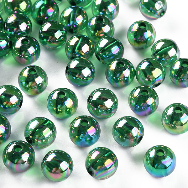 

PandaHall Transparent Acrylic Beads, AB Color Plated, Round, Green, 10x9mm, Hole: 2mm, about 940pcs/500g Acrylic Round Green