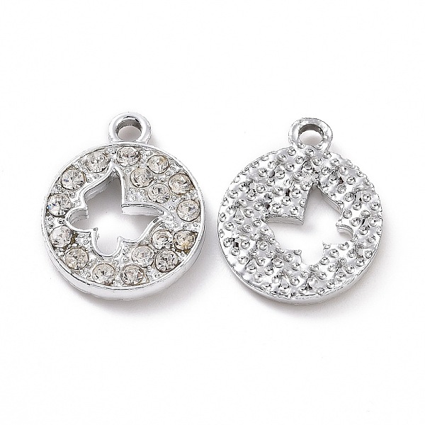 

PandaHall Alloy Crystal Rhinestone Pendants, Flat Round with Hollow Out Butterfly Charms, Platinum, 19x15x3mm, Hole: 2mm Alloy+Rhinestone..., Clear