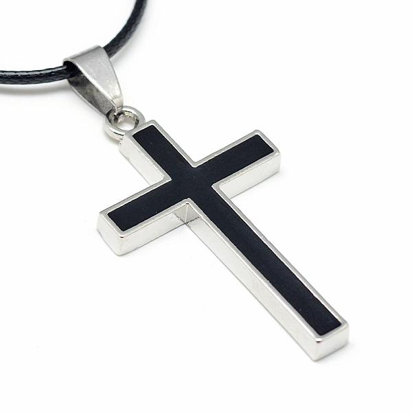 

PandaHall Alloy Enamel Pendant Necklaces, with Waxed Cord and Iron End Chains, Cross, Black, 17.3 inch(44cm) Alloy Black