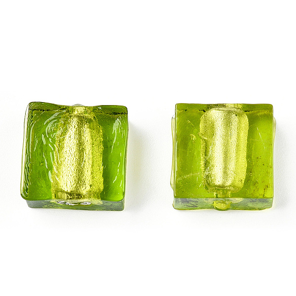 

PandaHall Handmade Silver Foil Lampwork Beads, Square, Lime Green, 12x12x6mm Silver Foil Square Green