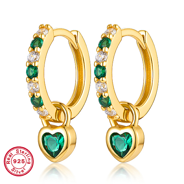 

PandaHall Real 18K Gold Plated 925 Sterling Silver Dangle Hoop Earrings, with 925 Stamp, Heart, Green, 14x4mm Sterling Silver Heart Green