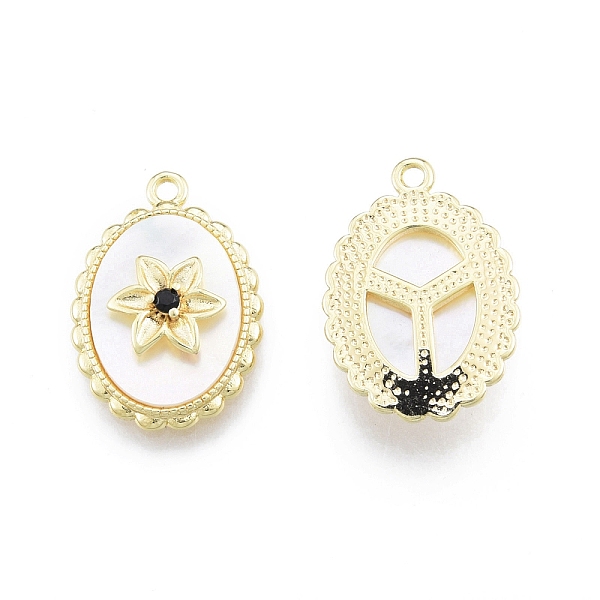 

PandaHall Ion Plating(IP) Shell Pendants, with Brass Findings and Glass, Oval with Flower, Real 18K Gold Plated, 22x15x4mm, Hole: 1.6mm..., Black