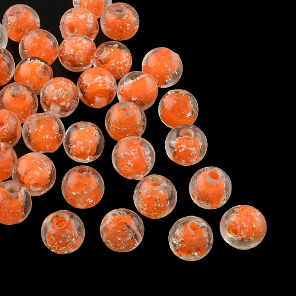 

PandaHall Handmade Luminous Lampwork Beads, Round, Dark Orange, 9~10mm, Hole: 1~2mm Lampwork Round Orange