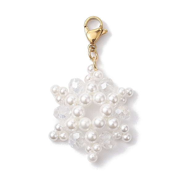 

PandaHall Christmas Snowflake Shell Pearl & Glass Pendants Decorations, Lobster Clasp Charms for Bag Ornaments, Golden, 47.5mm Glass...