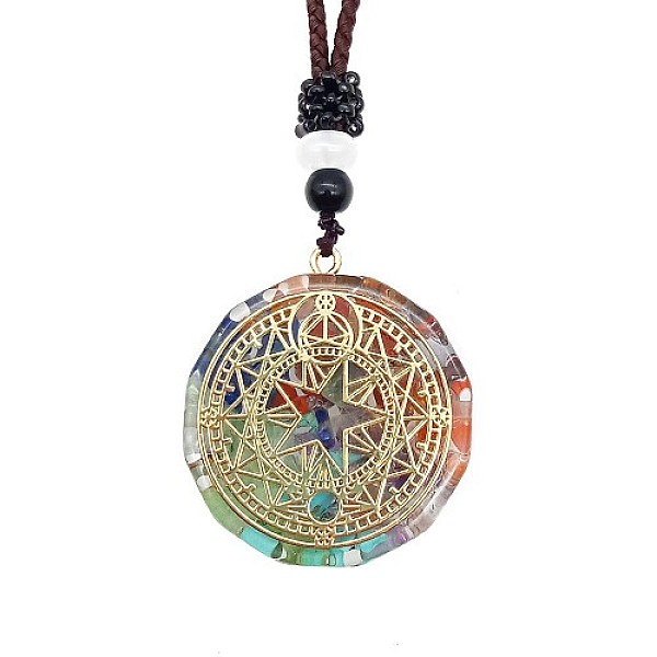 

PandaHall Orgonite Chakra Natural & Synthetic Mixed Stone Pendant Necklaces, Nylon Thread Necklace for Women, Flat Round, Star, 25.59 inch...