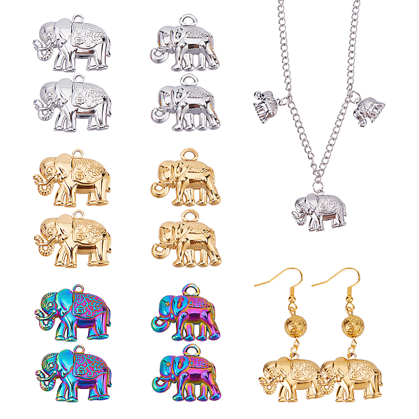 

PandaHall CHGCRAFT 12Pcs 6 Style 304 Stainless Steel Pendants, Elephant, Mixed Color, 13.5~19.5x15.5~25.5x3mm, Hole: 1.6~1.8mm, 2pcs/style...