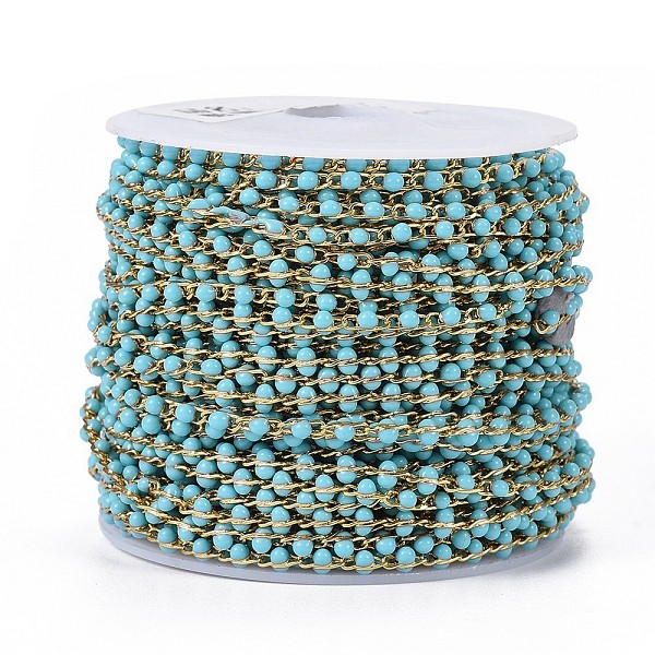 

PandaHall Handmade Enamel Beaded Chains, Soldered, with Brass Chains, Real 18K Gold Plated, Long-Lasting Plated, with Spool, Light Sky Blue...