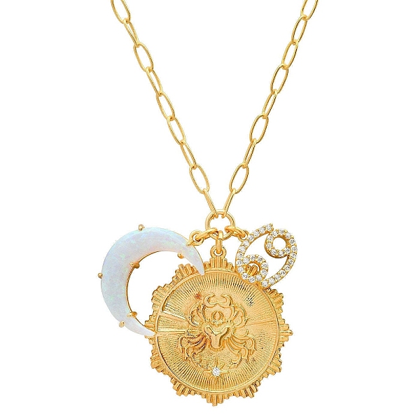 

PandaHall Cubic Zirconia Constellation & Opalite Moon Pendant Necklace, with Golden Brass Paperclip Chains, Cancer, 19.69 inch(50cm) Opalite...