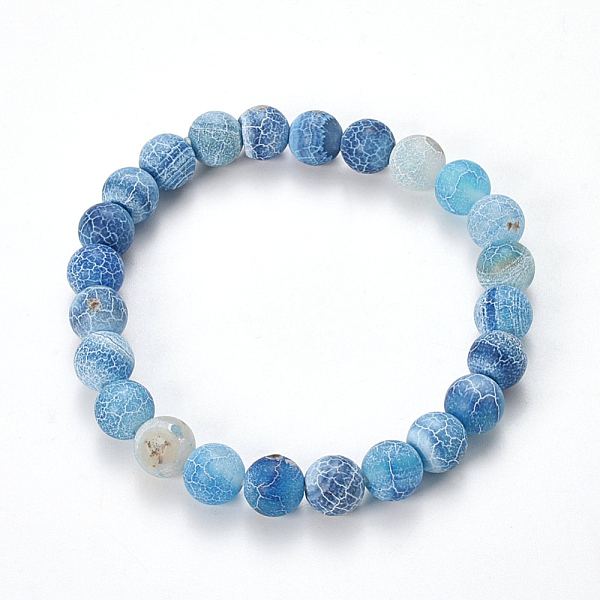 

PandaHall Natural Weathered Agate Beaded Stretch Bracelets, Frosted, Dyed, Round, Cornflower Blue, 2-1/8 inch(55mm) Weathered Agate