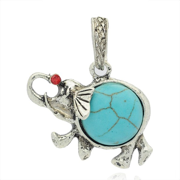 

PandaHall Elephant Antique Silver Plated Alloy Dyed Synthetic Turquoise Pendants, with Rhinestones, Sky Blue, 23.5x32x6mm, Hole: 5x7mm..., Red