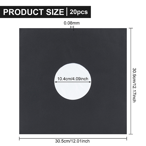 

PandaHall Inner Record Sleeves Anti-Static Protection Covers, for 12inch Vinyl Albums Collection, Black, 309x305x0.08mm, 20pcs/bag Paper...