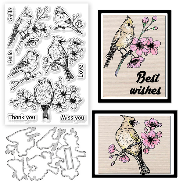 

PandaHall GLOBLELAND 2Pcs Flowers and Birds Clear Stamps and Cutting Dies Birds and Flowers Branch Silicone Clear Stamps Cards and Metal Die...
