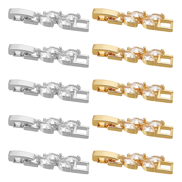 

PandaHall DICOSMETIC 10Pcs 2 Colors Extender Clasp Brass Cubic Zirconia Fold Over Extension Clasp Golden and Platinum Watch Band Extension...