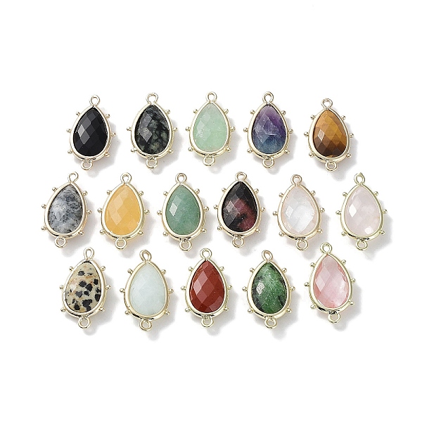 

PandaHall Natural & Synthetic Mixed Stone Connector Charms, with Golden Plated Brass Edge Loops, Faceted, Teardrop, 24x14.5x5mm, Hole: 1.2mm...