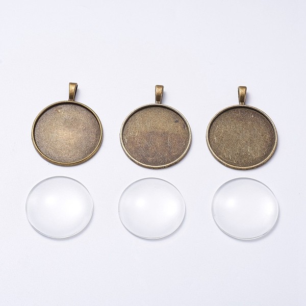 

PandaHall DIY Pendant Making, Tibetan Style Alloy Pendant Cabochon Settings and Transparent Glass Cabochons, Flat Round, Antique Bronze..., Clear