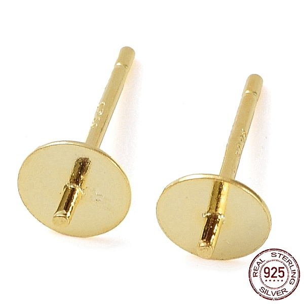 

PandaHall 925 Sterling Silver Stud Earring Findings, Flat Pad, for Half Drilled Bead, with S925 Stamp, Real 18K Gold Plated, 12.5x5mm, Pin...