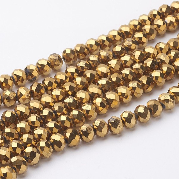 

PandaHall Electroplate Glass Beads Strands, Faceted, Rondelle, Golden Plated, 10x7mm, Hole: 1mm, about 70~72pcs/strand, 18 inch Glass..., Gold