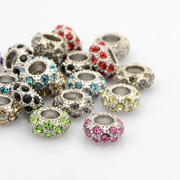 

PandaHall Platinum Plated Alloy Grade A Rhinestone European Beads, Large Hole Beads, Rondelle, Mixed Color, 11x6mm, Hole: 5mm..., Multicolor