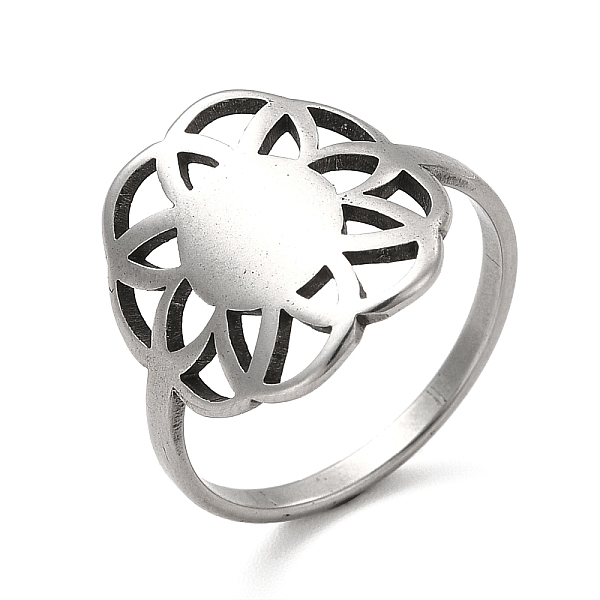 

PandaHall 201 Stainless Steel Finger Rings, Hollow Out Flower Wide Band Rings for Women, Stainless Steel Color, US Size 6(16.5mm), Flower...