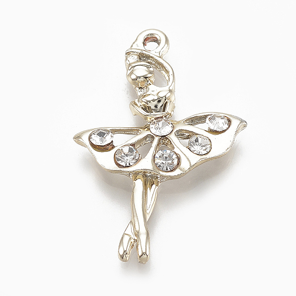 

PandaHall Alloy Pendants, with Rhinestone, Dancer, Crystal, Light Gold, 31.5x20.5x3mm, Hole: 2mm Alloy+Rhinestone Human Clear