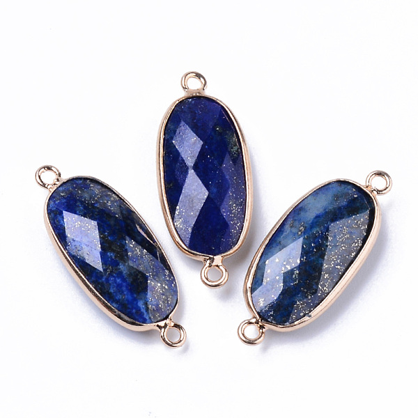 

PandaHall Natural Lapis Lazuli Links Connectors, with Light Gold Plated Edge Brass Loops, Oval, Faceted, 27x11x5.5mm, Hole: 2mm Lapis Lazuli...