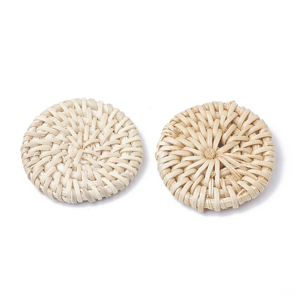 

PandaHall Handmade Reed Cane/Rattan Woven Beads, For Making Straw Earrings and Necklaces, No Hole/Undrilled, Bleach, Flat Round, Antique..., Orange