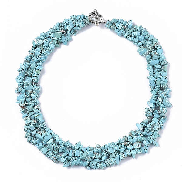 

PandaHall 3-Layered Synthetic Turquoise Chip Beaded Necklaces, with Tibetan Style Alloy Toggle Clasps, 17.5~18.7 inch(445~475mm) Synthetic...