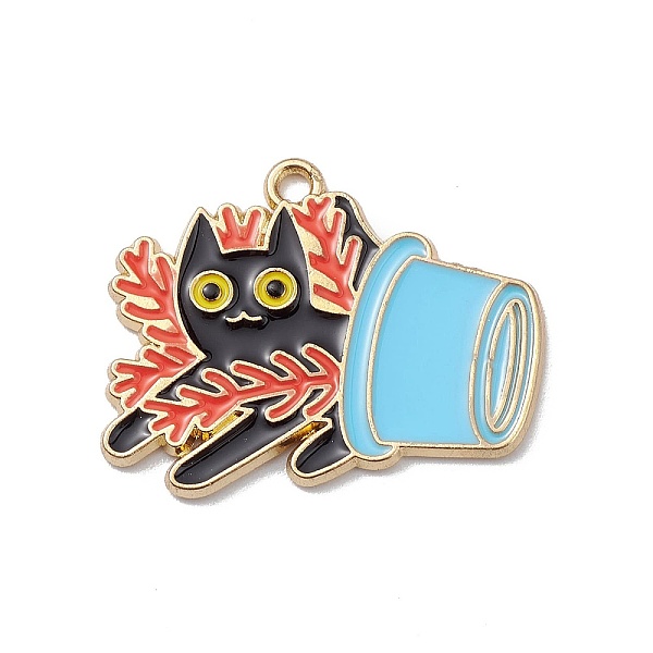 

PandaHall Alloy Enamel Pendants, Light Gold, Cat with Potted Plant Charm, Light Sky Blue, 23x28x1.3mm, Hole: 1.6mm Alloy+Enamel Cat Shape