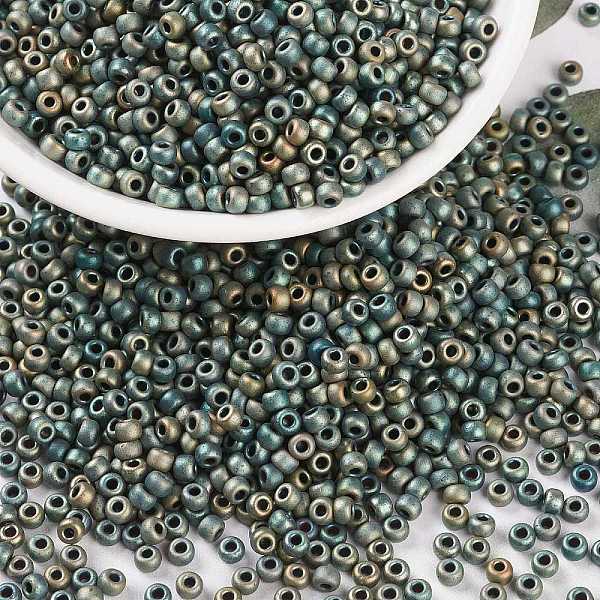 

PandaHall MIYUKI Round Rocailles Beads, Japanese Seed Beads, 8/0, (RR2008) Matte Metallic Patina Iris, 3mm, Hole: 1mm, about 422~455pcs/10g..., Green