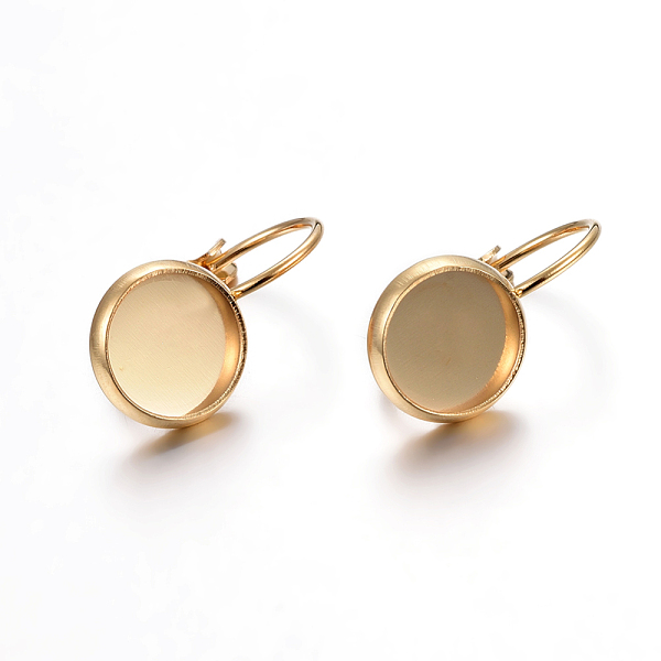 

PandaHall 304 Stainless Steel Leverback Earring Settings, Flat Round, Golden, Tray: 8mm, 18x10x11mm, Pin: 0.7mm 304 Stainless Steel
