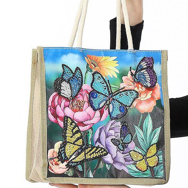 

PandaHall DIY Resusable Shopping Bag Kits, Including Resin Rhinestone Bag, Diamond Sticky Pen, Tray Plate & Glue Clay, Butterfly, 260x250mm...