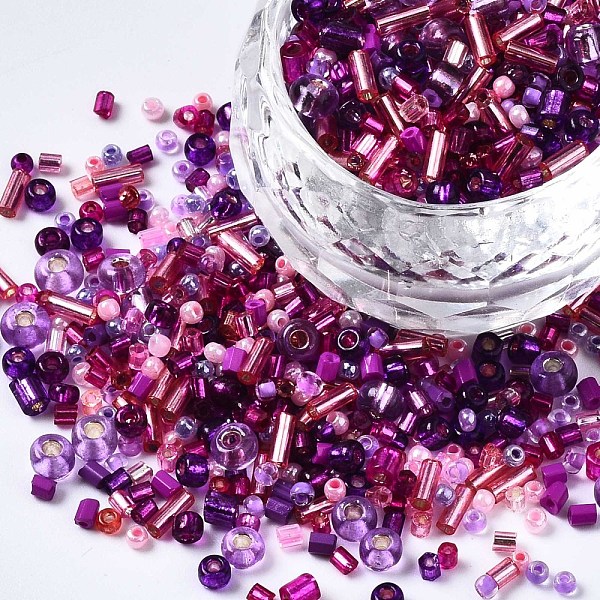 

PandaHall Glass Seed Beads, Mixed Style, Mixed Shapes, Purple, 1~7x2~4mm, Hole: 0.7~1mm, about 450g/pound Glass Mixed Shapes Purple