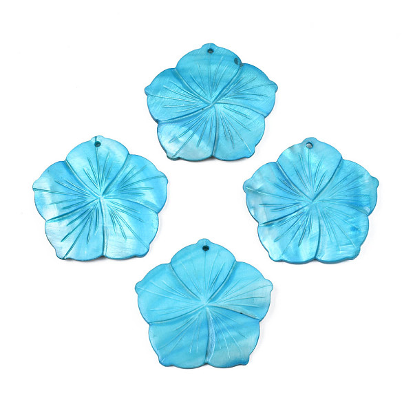 

PandaHall Natural Freshwater Shell Pendants, Dyed, Flower, Deep Sky Blue, 50~52x50~52x4~5mm, Hole: 2mm Freshwater Shell Flower