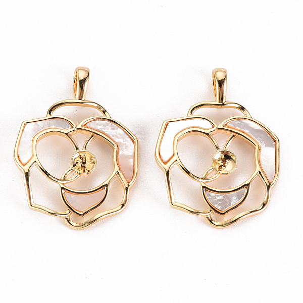 

PandaHall Brass Peg Bails Pendants, for Half Drilled Beads, with Freshwater Shell, Nickel Free, Flower, Real 18K Gold Plated, 28x21.5x2.5mm...
